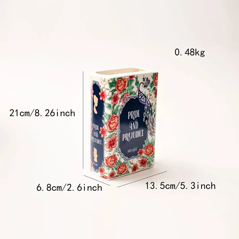 The Great Gatsby / Pride and Prejudice Square Painted Flowers Display Book Ceramic Vase Arrangement Art Decor Home Decoration Boho