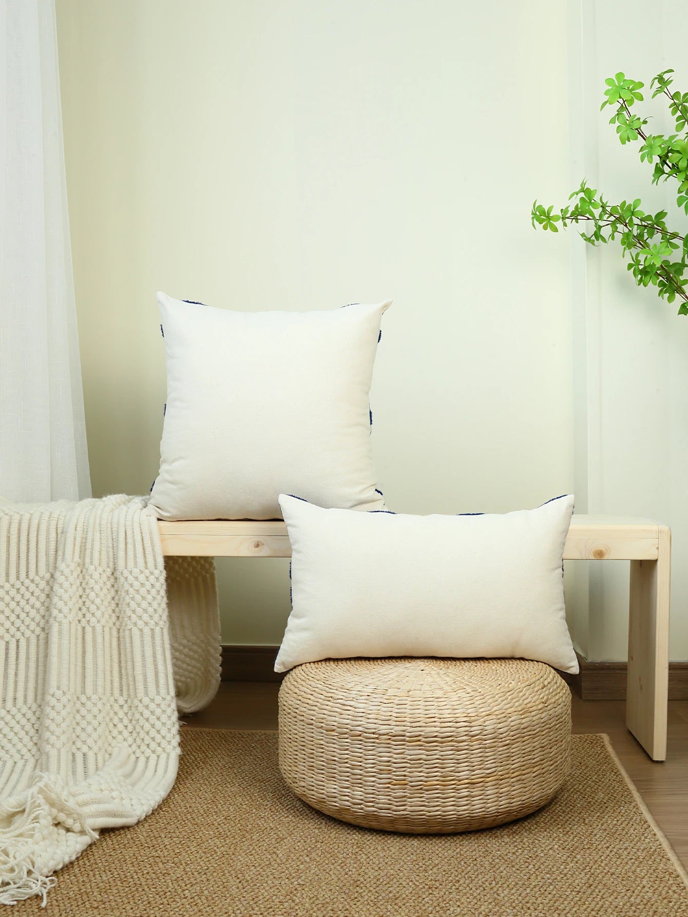 Geometric Embroidered Throw Pillow Cover – Modern Boho Home Decor Accent