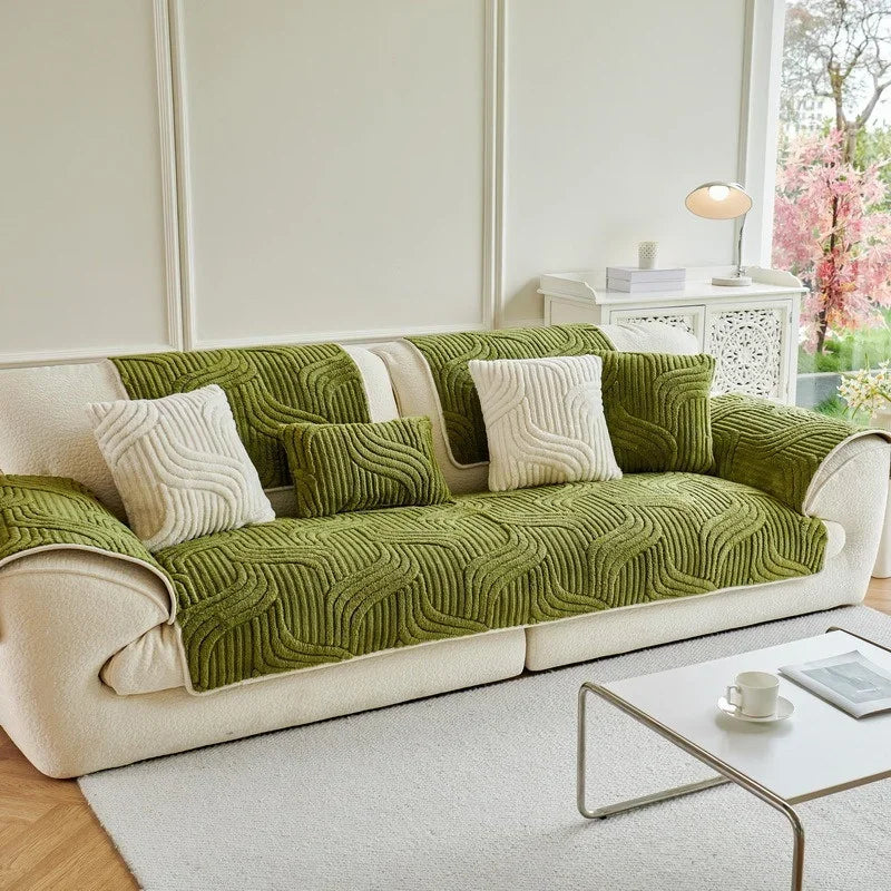 1PC Wave Striped Sofa Cover Solid Color Thicken Plush Sofa Towel Covers Non-slip Couch Slipcovers Sofa Mat for Living Room