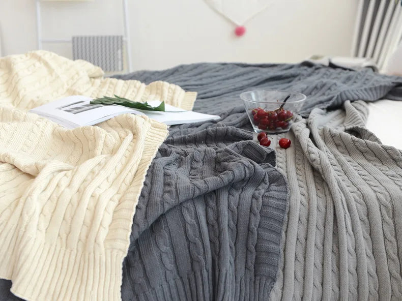 100% Cotton Cable Knit Throw Blanket – Soft & Breathable Boho Home Decor