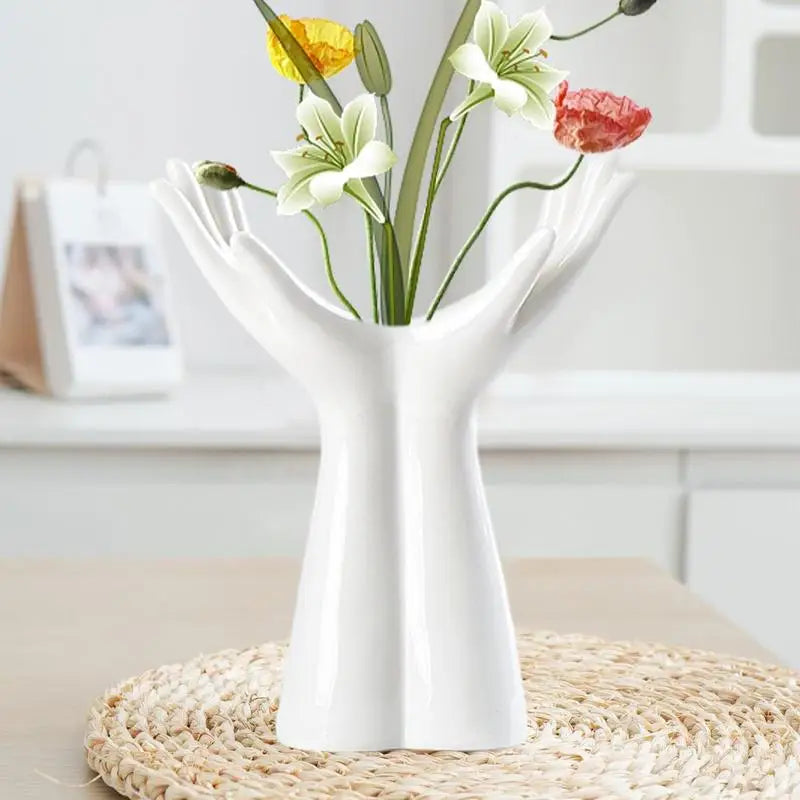 Modern Nordic Hand-Shaped Ceramic Vase – Unique Artistic Flower Pot for Home & Office Decor