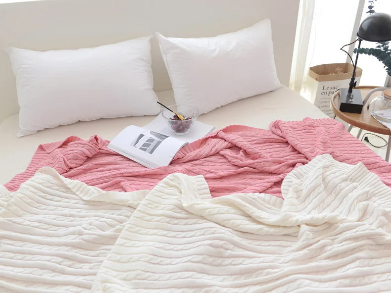100% Cotton Cable Knit Throw Blanket – Soft & Breathable Boho Home Decor