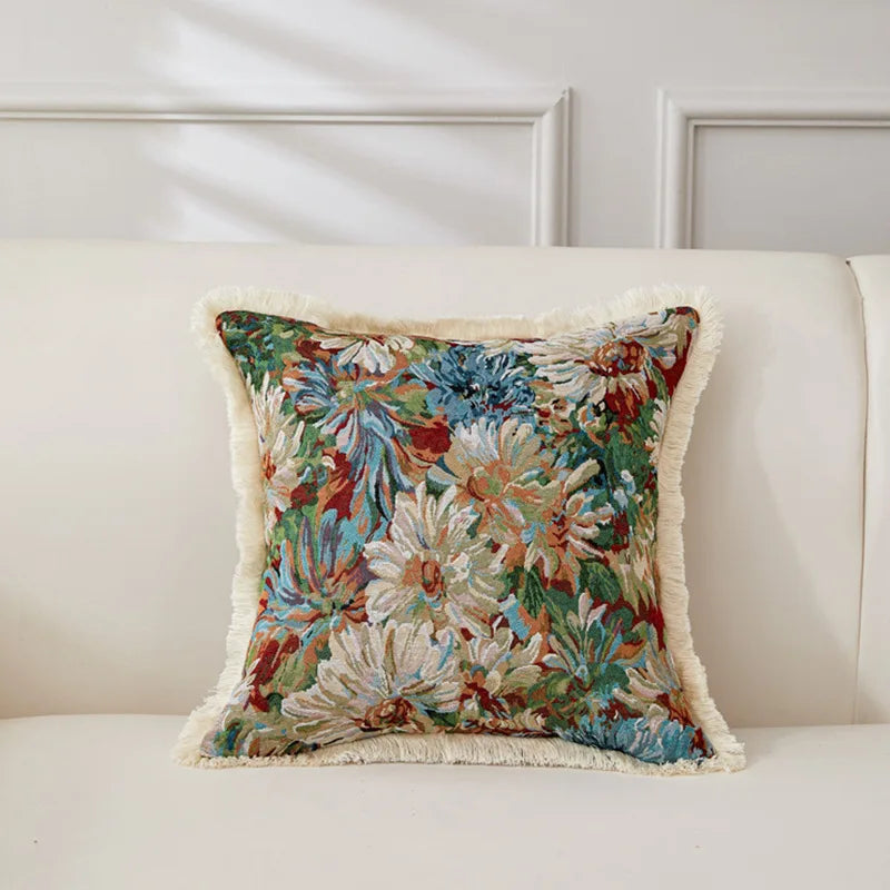 Retro Cotton & Linen Jacquard Throw Pillow Cover β 18" Γ 18" Vintage-Inspired Accent