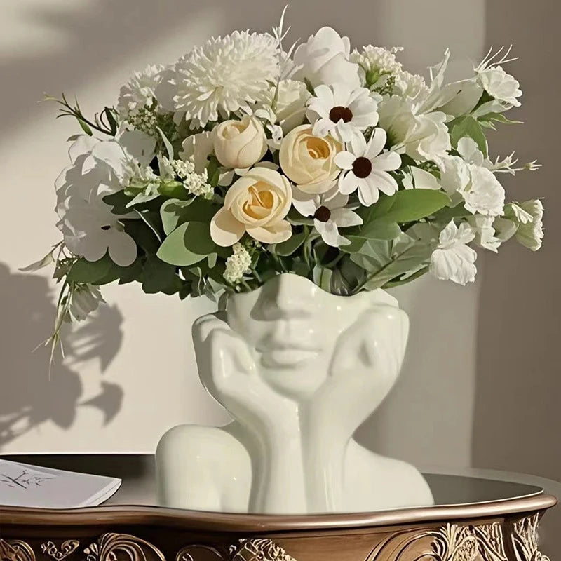 Thinking Girl Vinyl Art Vase – Nordic Style Decorative Face Planter for Flowers or Storage (4.5” Tall)