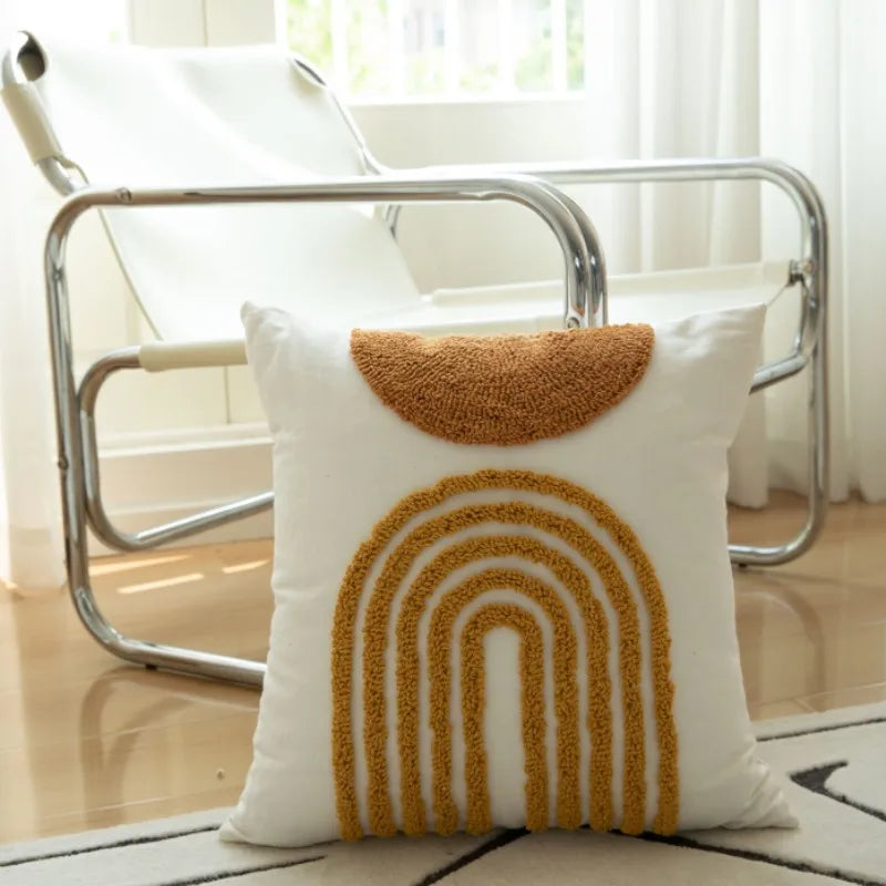 Boho Embroidered Throw Pillowcase – Cushion Cover with Tassels & Geometric Design
