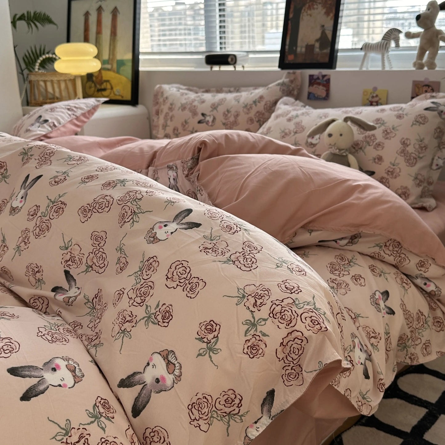 Pink Floral Boho Bedding Set – Soft Microfiber Duvet Cover, Flat Sheet & Pillowcases