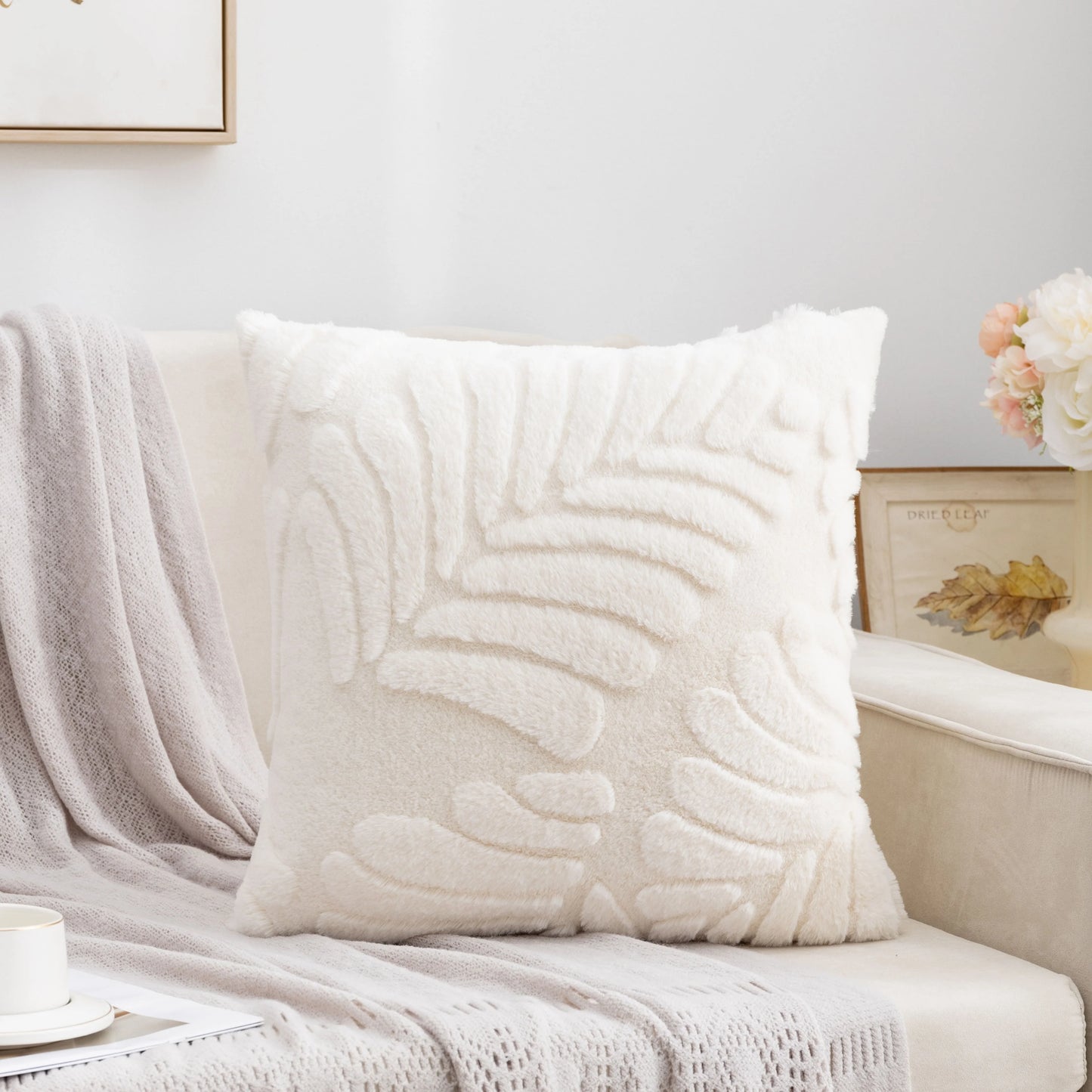 Faux Fur Jacquard Leaf Pillow Cover – Soft Accent Cushion