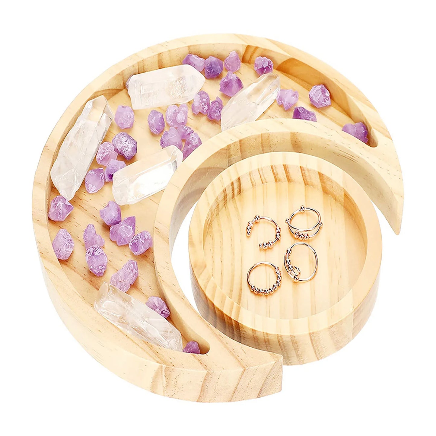 Wooden Serving Display Tray Rustic Boho Decor Decorative Dish Moon Sun Shape Jewelry Wood Plate 1Pc or 2Pcs