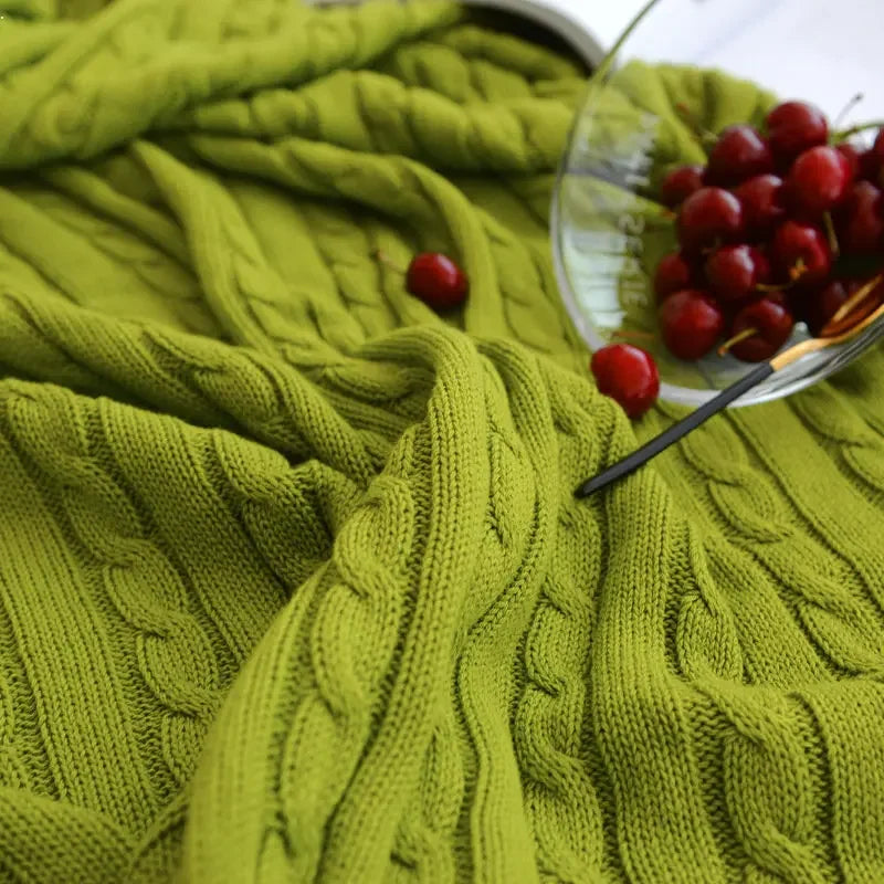100% Cotton Cable Knit Throw Blanket – Soft & Breathable Boho Home Decor