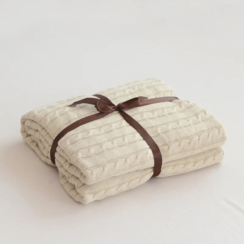 100% Cotton Cable Knit Throw Blanket – Soft & Breathable Boho Home Decor