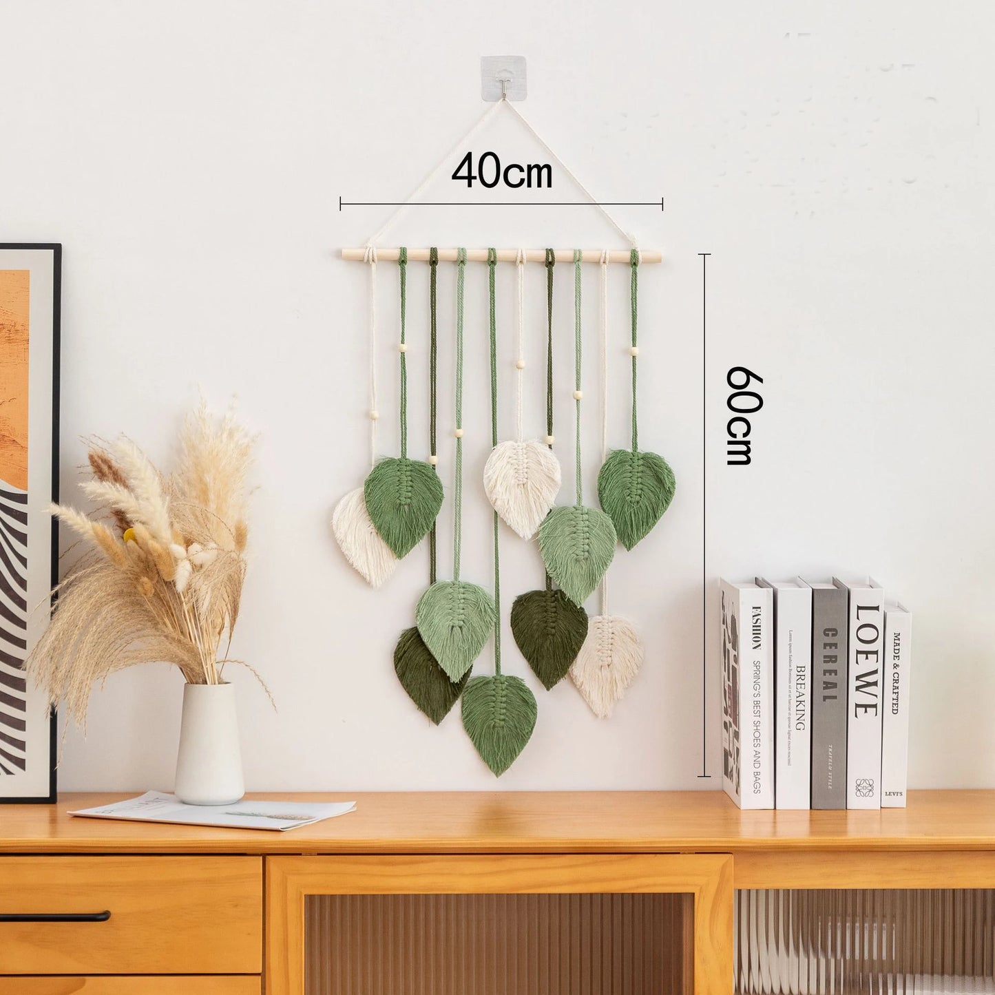 Boho Macrame Leaf Wall Hanging – Handwoven Tapestry with Wood Beads