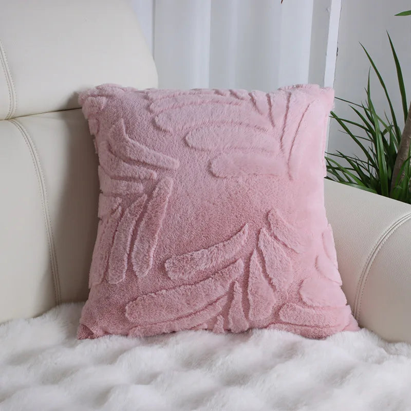 Faux Fur Jacquard Leaf Pillow Cover – Soft Accent Cushion