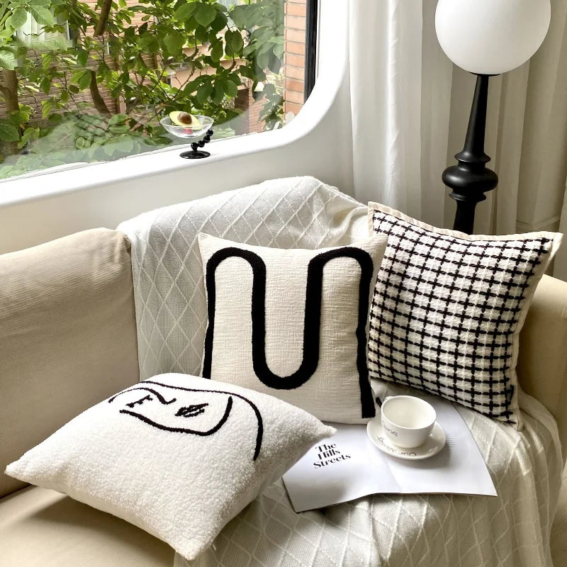 Black Rose Embroidered Cushion Cover β Nordic Chenille Pillowcase for Elegant Living Room Decor