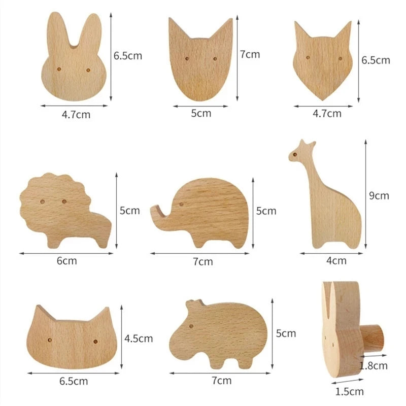 Cute Wooden Animal Wood Wall Hook – Beech Wood Decorative Hanger for Kids Rooms, Entryways, Kitchens & More (1pc) Giraffee Rabbit Hippo Cat Octopus Lion Cat Dog Elephant Dog