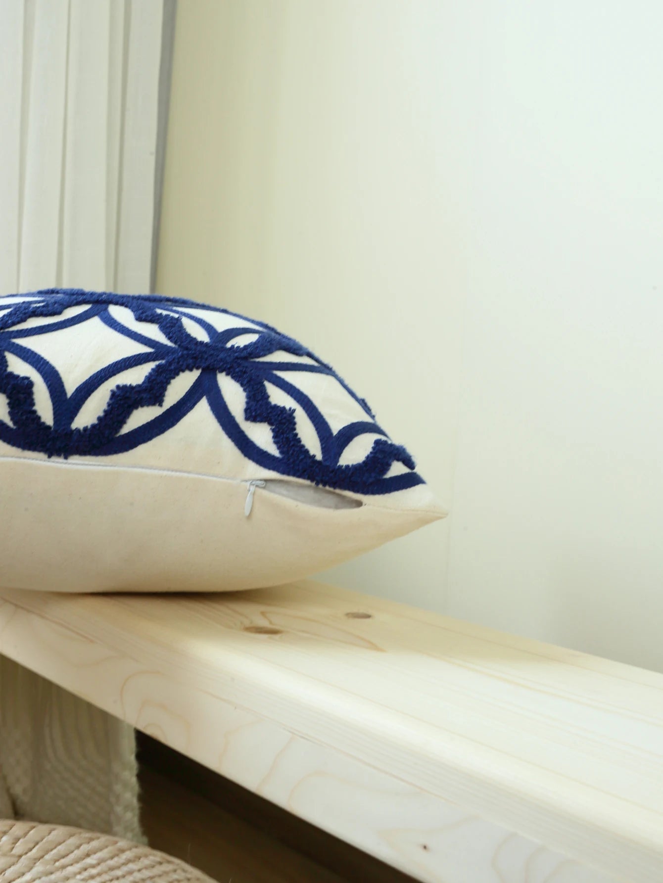 Geometric Embroidered Throw Pillow Cover – Modern Boho Home Decor Accent