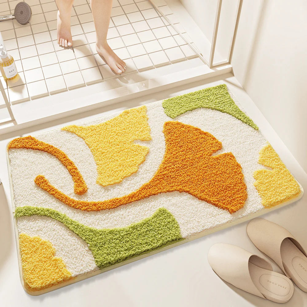 🌿 Ginkgo Leaf Microfiber Bath Mat – Plush, Quick-Dry & Anti-Slip Bathroom Rug