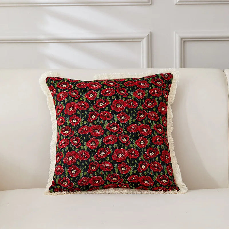 Retro Cotton & Linen Jacquard Throw Pillow Cover β 18" Γ 18" Vintage-Inspired Accent