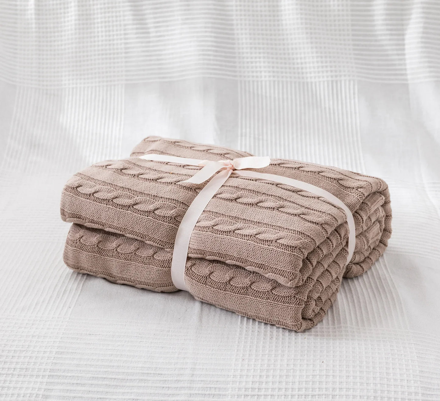 100% Cotton Cable Knit Throw Blanket – Soft & Breathable Boho Home Decor
