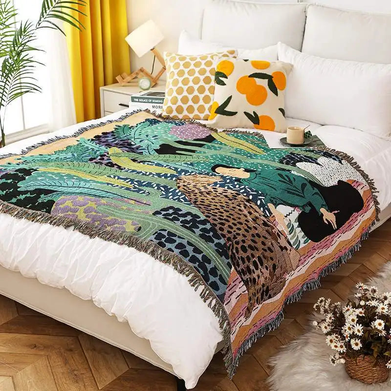 Boho Tassel Throw Blanket Girl and Cheetah