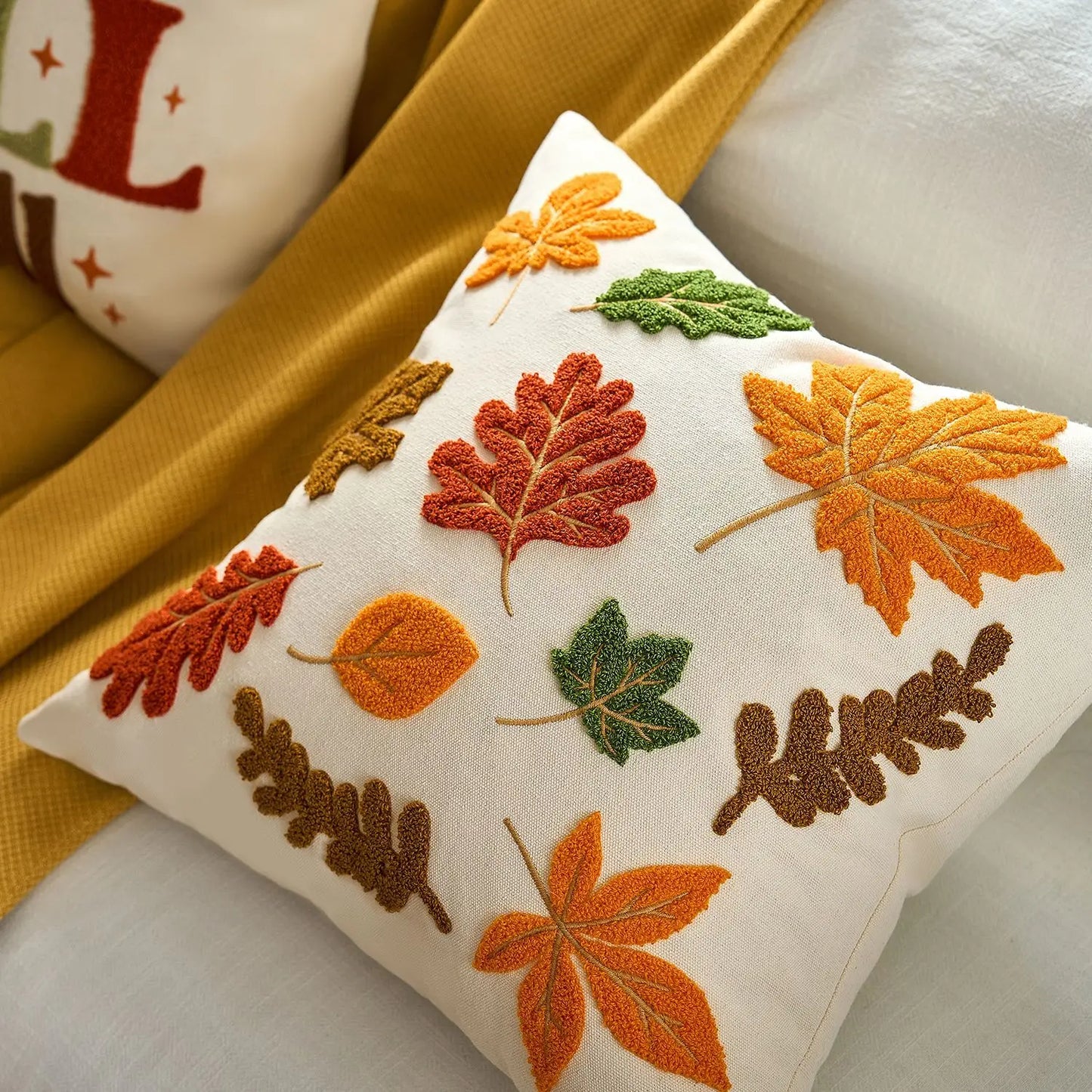 Halloween maple pumpkin throw pillow cover with festive lettering, autumn-themed decorative cushion for sofa, bed, and seasonal home decor