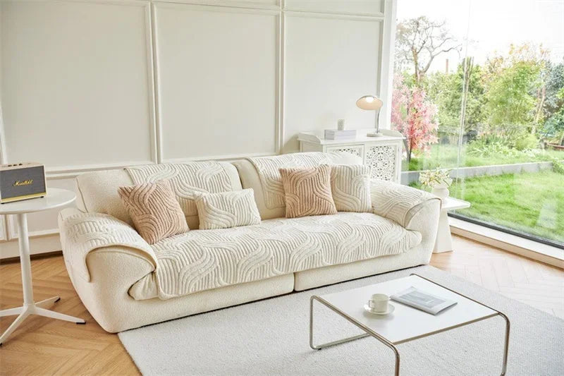 1PC Wave Striped Sofa Cover Solid Color Thicken Plush Sofa Towel Covers Non-slip Couch Slipcovers Sofa Mat for Living Room