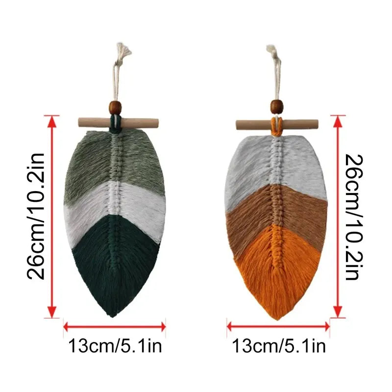 Bohemian Woven Leaf Wall Hanging â Set of 2 Cotton Thread Tapestries