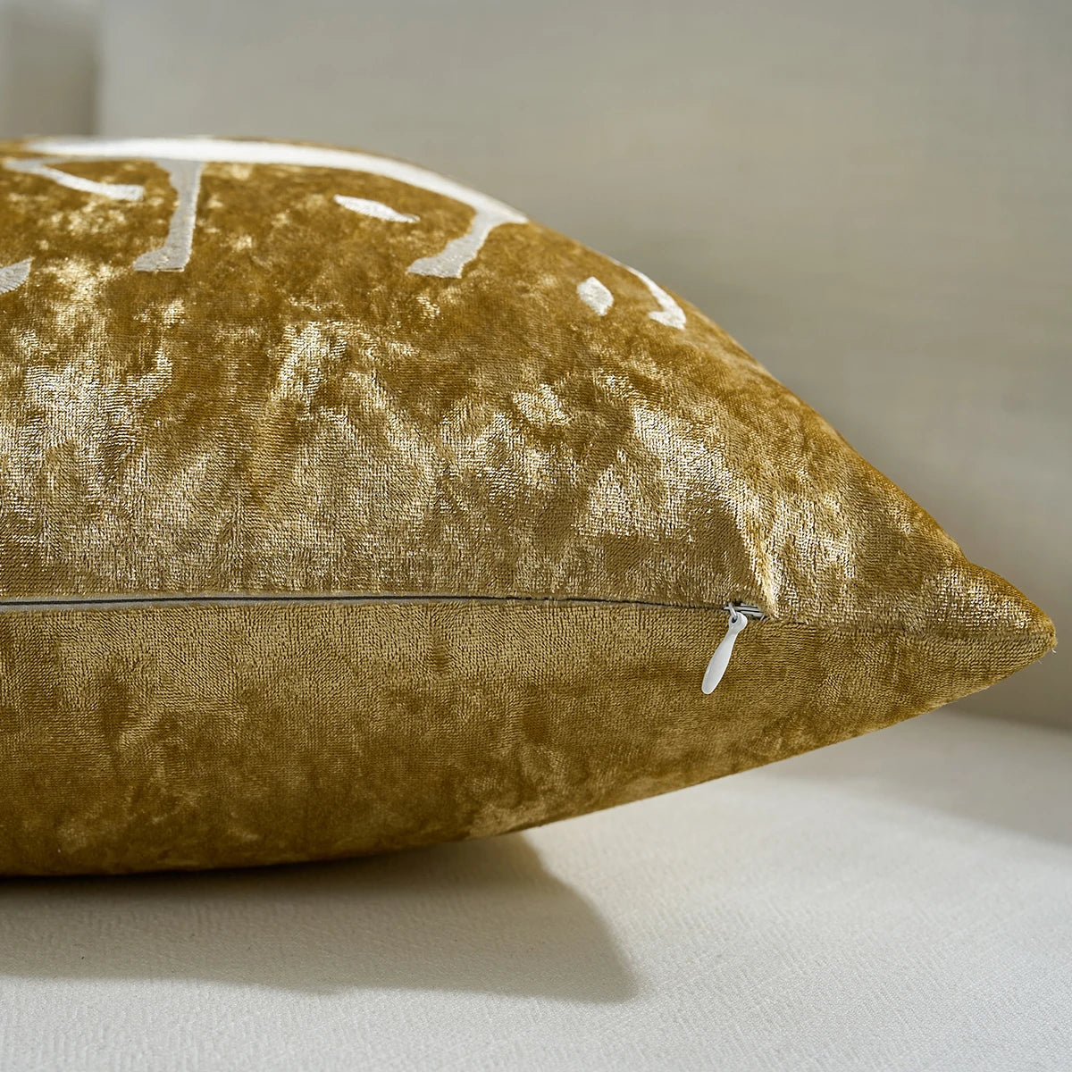 Gold textured pillow on a neutral background. Christmas embroidered pillow cover in gold, 18x18 inch festive cushion case for sofa, bed, or holiday home décor. Christmas Gift Ideas
