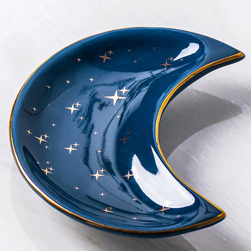 Moon-Shaped Ceramic Jewelry Dish – Boho-Inspired Tray for Rings, Earrings & Trinkets