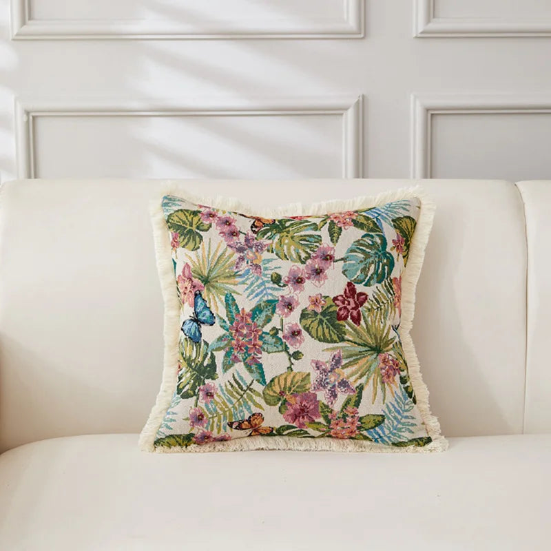 Retro Cotton & Linen Jacquard Throw Pillow Cover β 18" Γ 18" Vintage-Inspired Accent