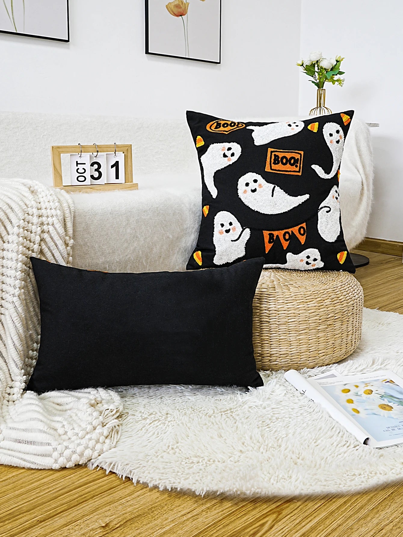 Halloween Ghost Embroidered Pillow Cover β Spooky Chic Accent for Sofa, Chair, or Bed