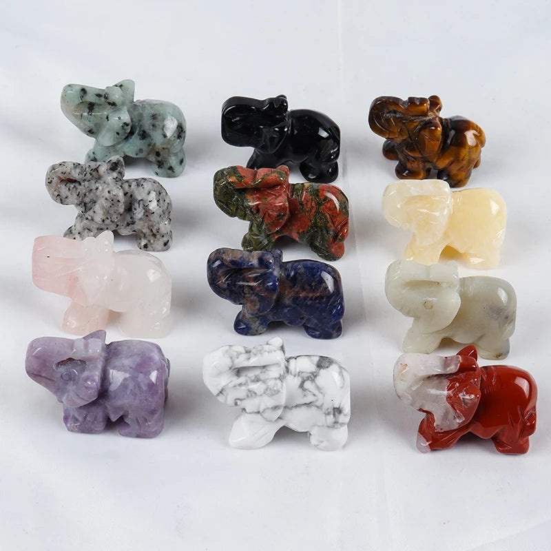 Hand-Carved Crystal Elephant Figurine – Natural Gemstone Animal Statue for Chakra, Meditation & Boho Home Decor