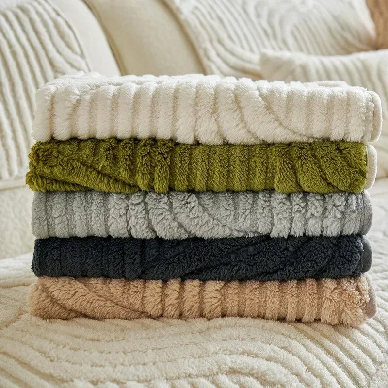 1PC Wave Striped Sofa Cover Solid Color Thicken Plush Sofa Towel Covers Non-slip Couch Slipcovers Sofa Mat for Living Room