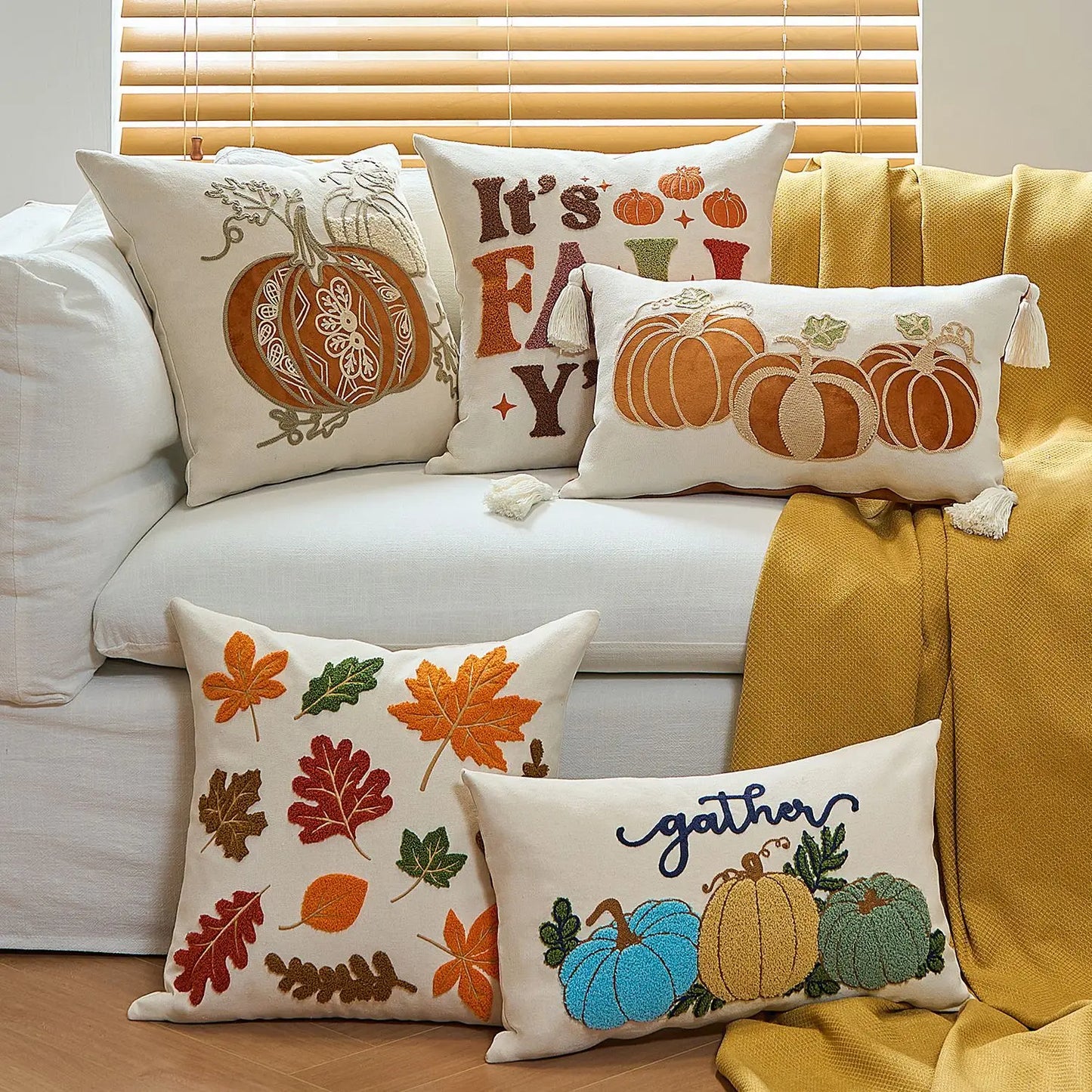 Halloween maple pumpkin throw pillow cover with festive lettering, autumn-themed decorative cushion for sofa, bed, and seasonal home decor