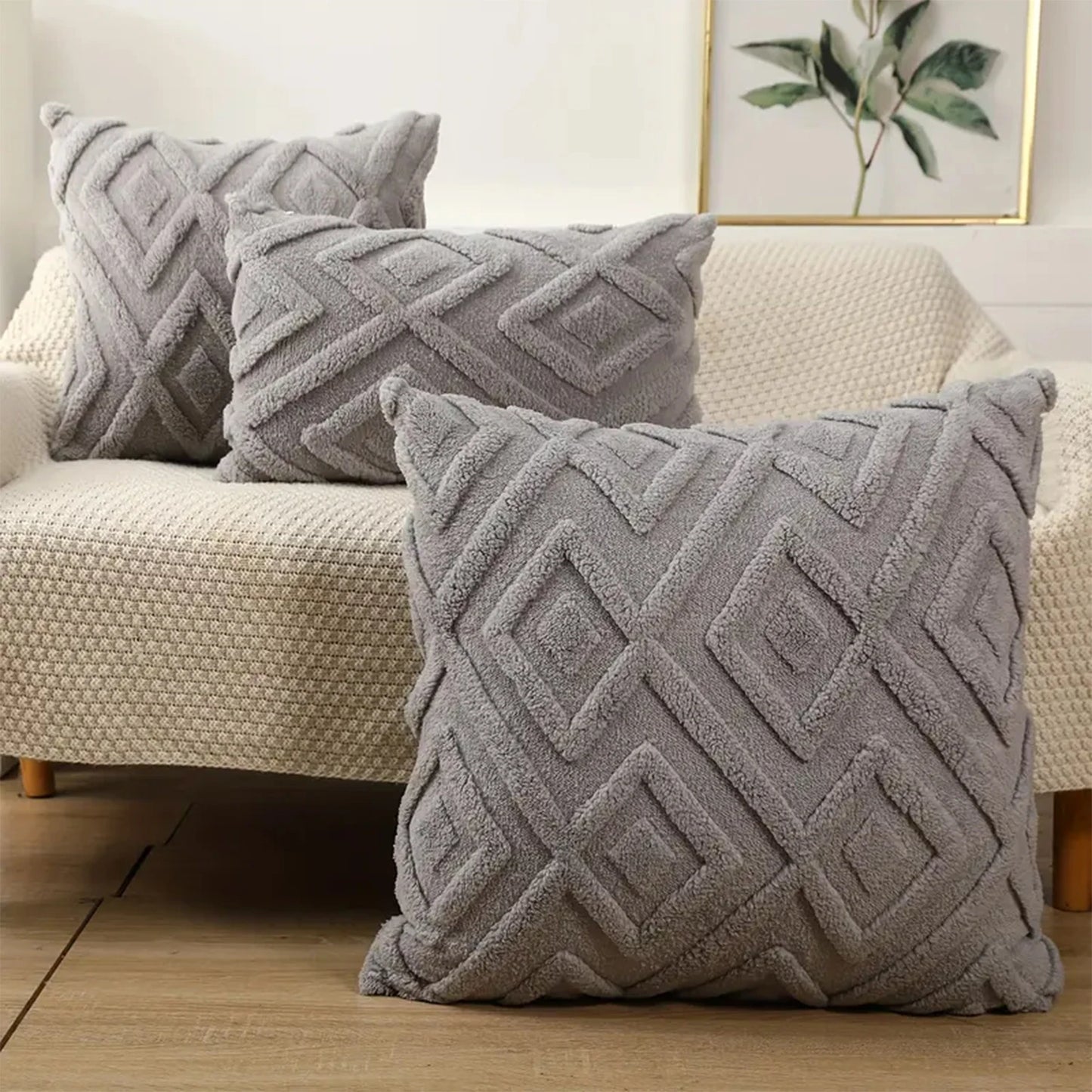 🧸 Boho Faux Wool Geometric Pillow Covers – Soft Plush Fleece Cushion Cases for Cozy Home Decor | Multiple Sizes