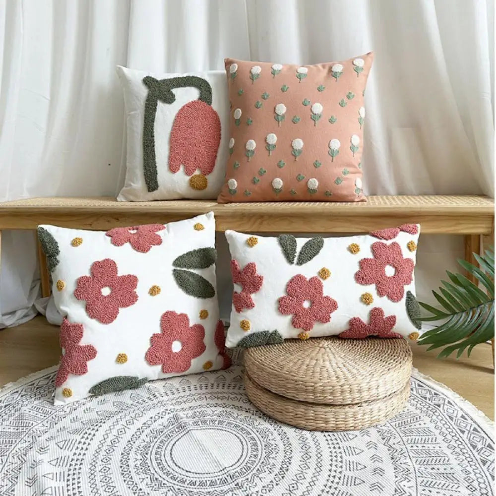 Embroidered Floral Throw Pillow Cover | Boho Home Decor | Square Cushion Cover for Sofa or Bed | Housewarming Gift Idea