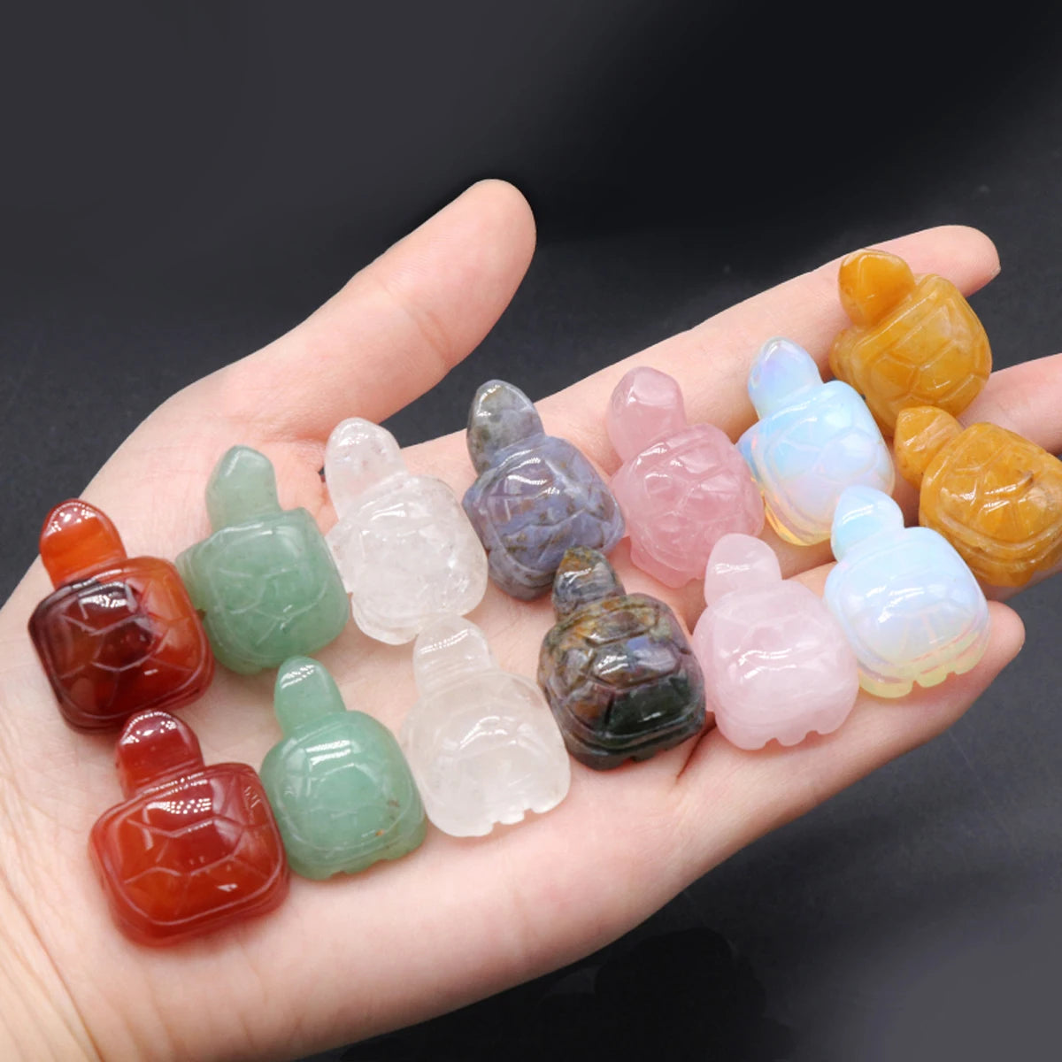 Mini Natural Gemstone Turtle Figurine – Hand-Carved Crystal Animal for Chakra Healing & Boho Home Decor
