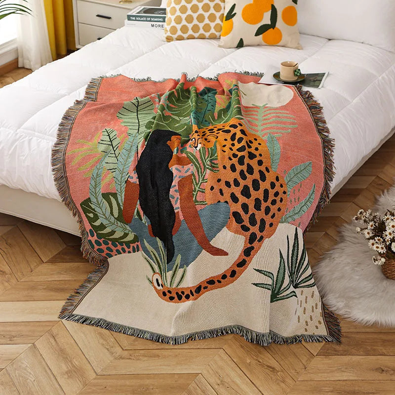Boho Tassel Throw Blanket girl and cheetah