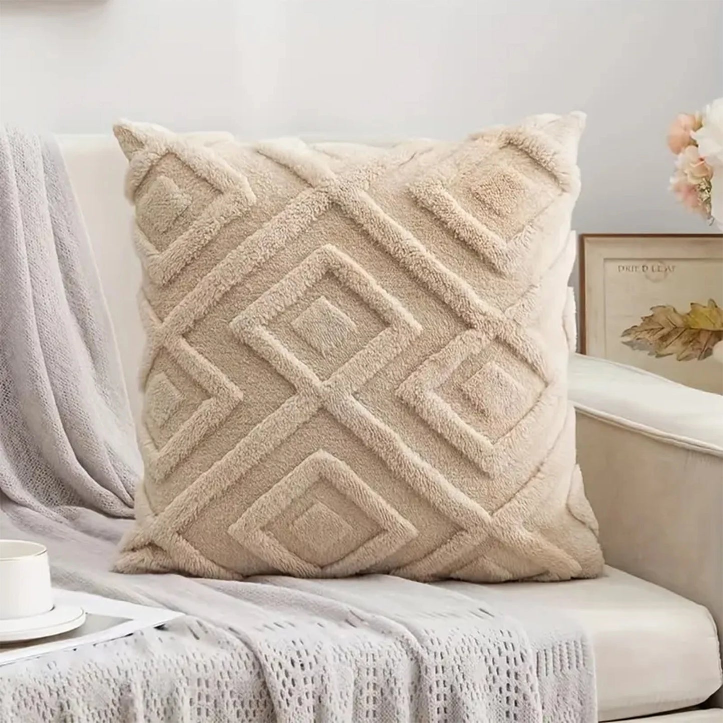 🧸 Boho Faux Wool Geometric Pillow Covers – Soft Plush Fleece Cushion Cases for Cozy Home Decor | Multiple Sizes