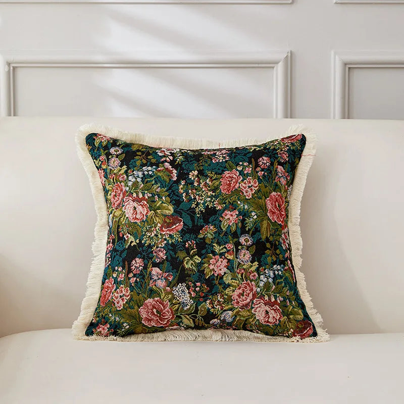 Retro Cotton & Linen Jacquard Throw Pillow Cover β 18" Γ 18" Vintage-Inspired Accent