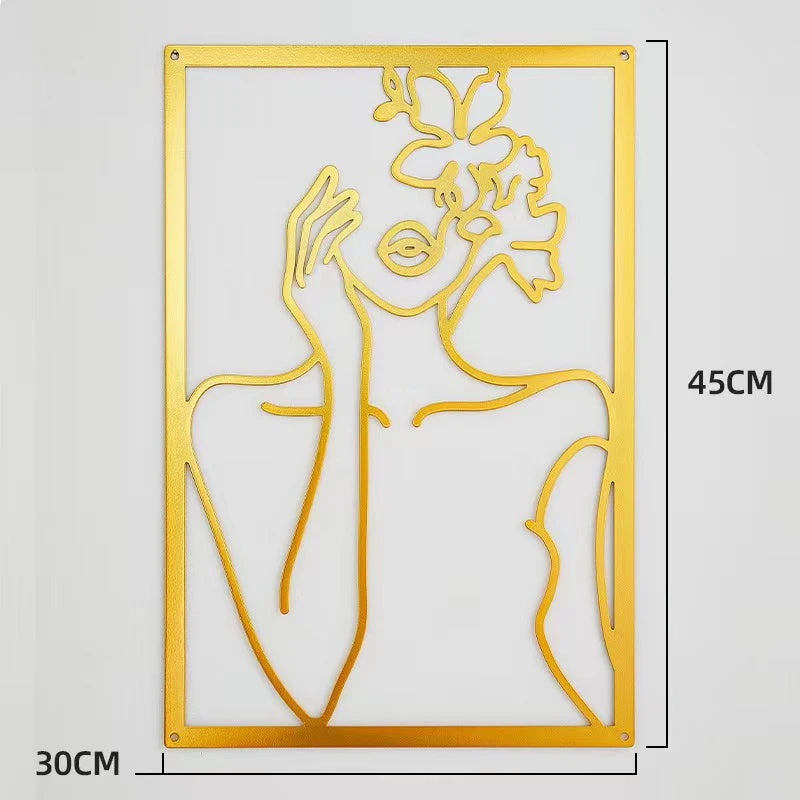 Woman Face Body Outline Kiss Silhouette Iron Wall Hanging Decor Abstract Line Ornament Beautiful Art for Living Room Bedroom Home Artwork Decor
