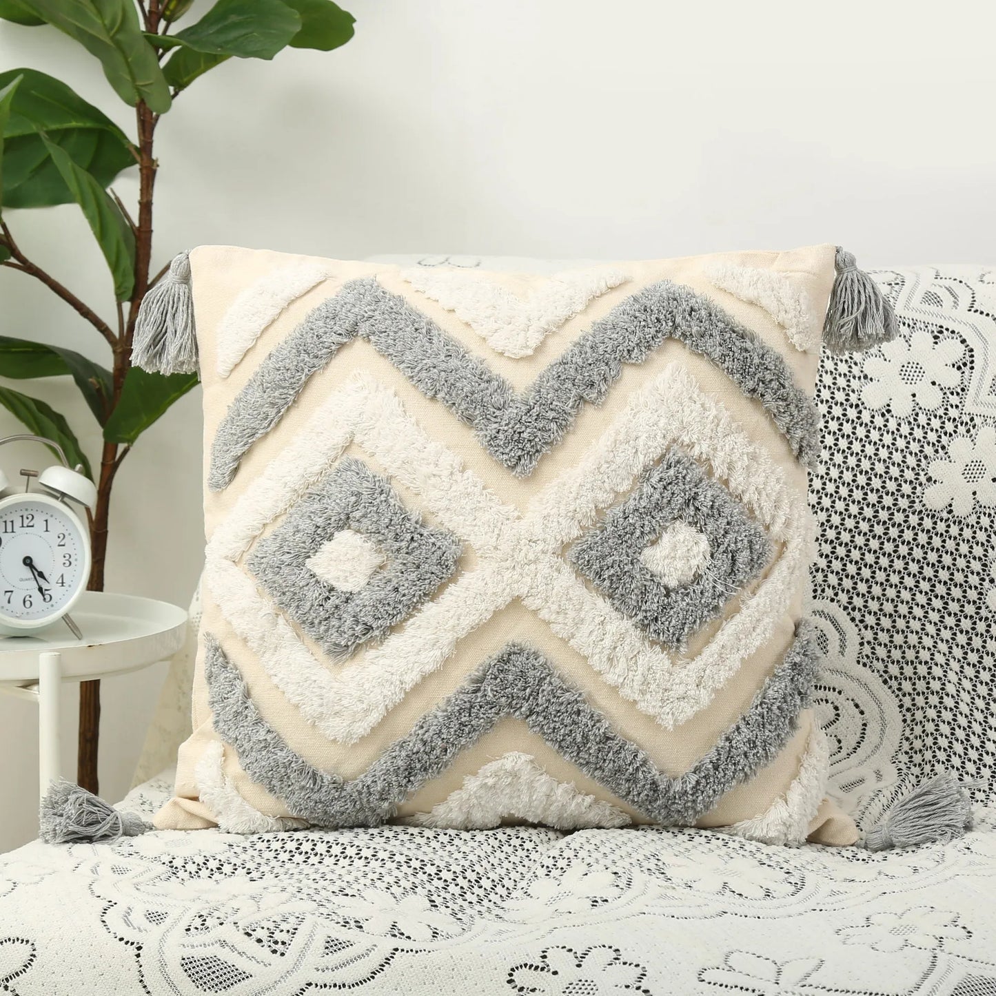 Nordic Geometric Tufted Cushion Cover Cotton Canvas Tassel Pillowcase Living Room Floor Pillow Cover Decorative Sofa Home Decor