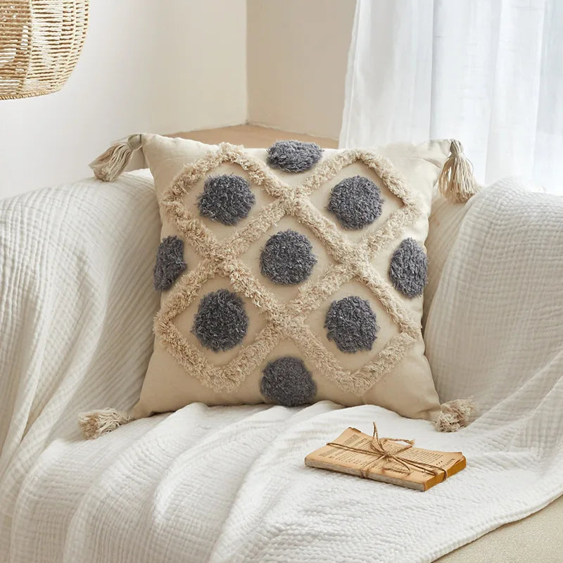 Nordic Geometric Tufted Cushion Cover Cotton Canvas Tassel Pillowcase Living Room Floor Pillow Cover Decorative Sofa Home Decor