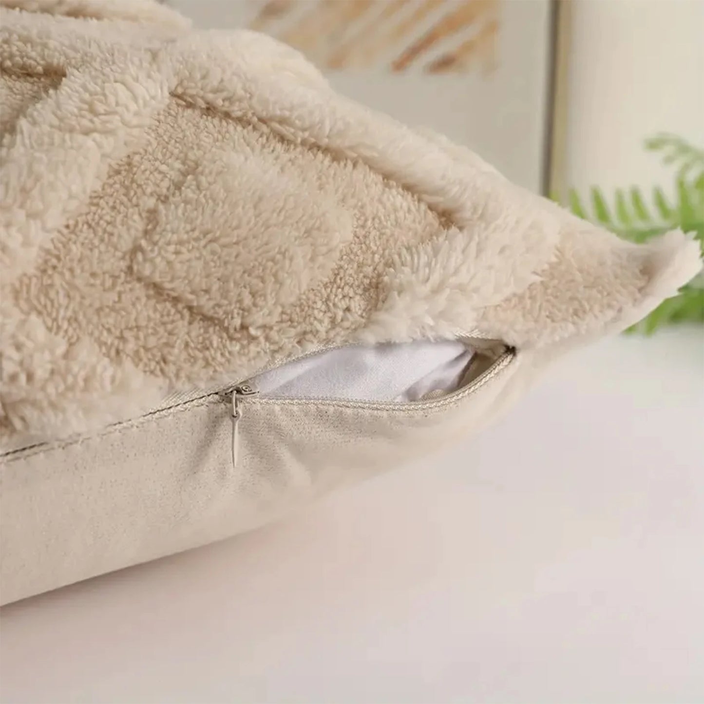 🧸 Boho Faux Wool Geometric Pillow Covers – Soft Plush Fleece Cushion Cases for Cozy Home Decor | Multiple Sizes