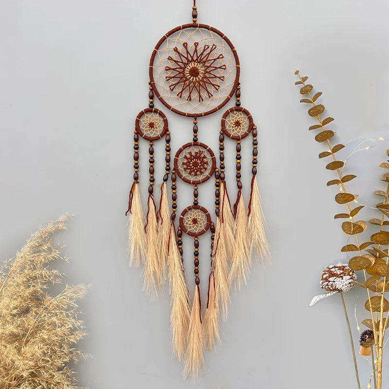 🌾 Bohemian Pampas Grass Dream Catcher – Handwoven Wall Hanging | Boho Home Decor & Housewarming Gift