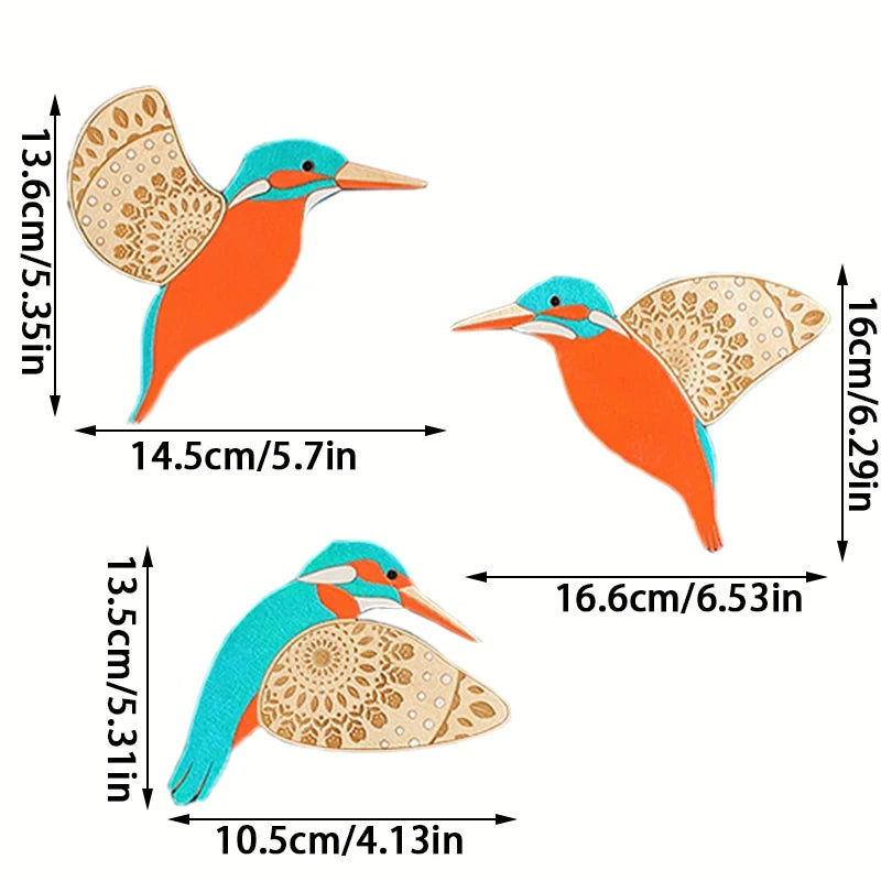 3-Piece Wooden Bird Wall Decor Set – Patterned Boho Home Decor for Indoors & Outdoors Bird Lover Gift for Birder