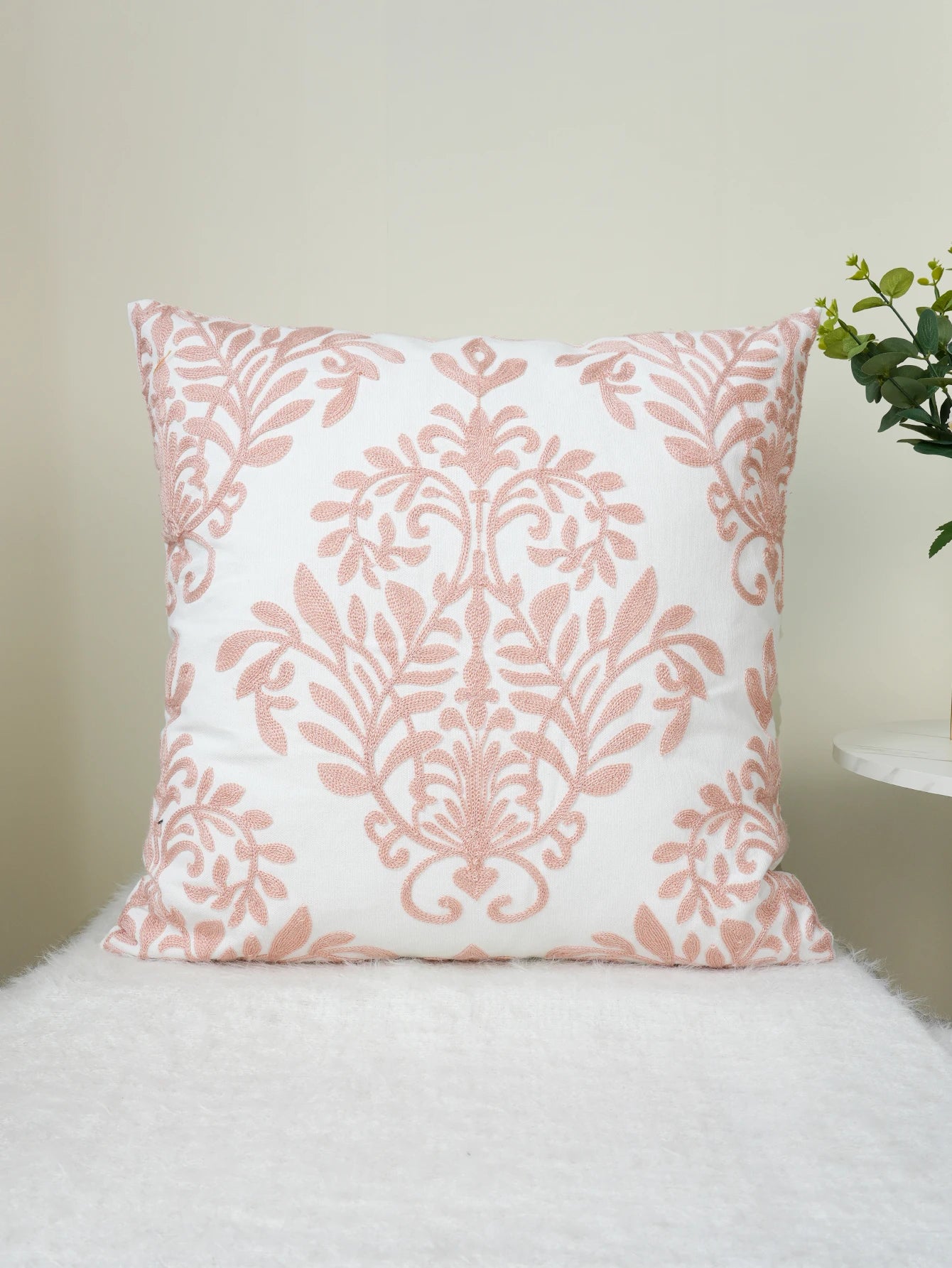 Pink Mandala Floral Embroidered Throw Pillow Cover – Boho Home Decor Accent for Sofa, Bed, or Chair