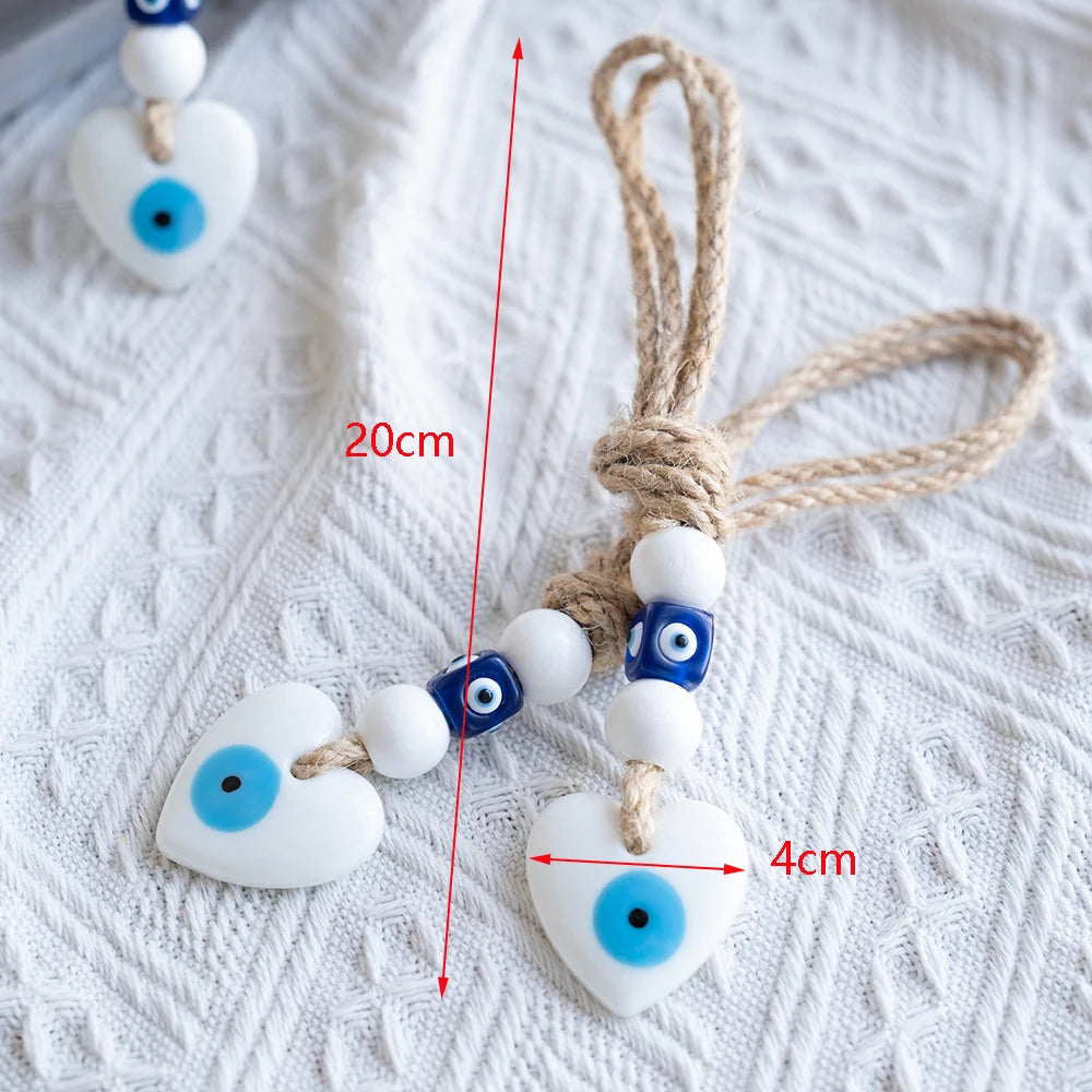 🧿 Evil Eye Glass Wall Hanging with Braided Rope – Handmade Mediterranean Charm