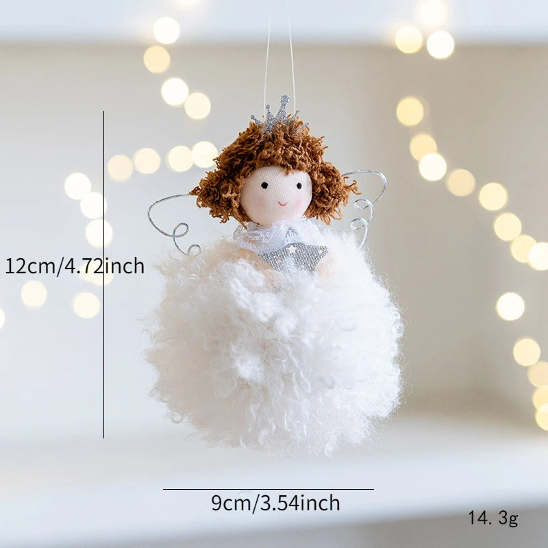 Decorative angel Christmas Ornament with measurements on a blurred light background