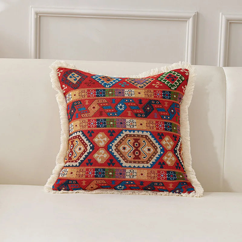 Retro Cotton & Linen Jacquard Throw Pillow Cover β 18" Γ 18" Vintage-Inspired Accent