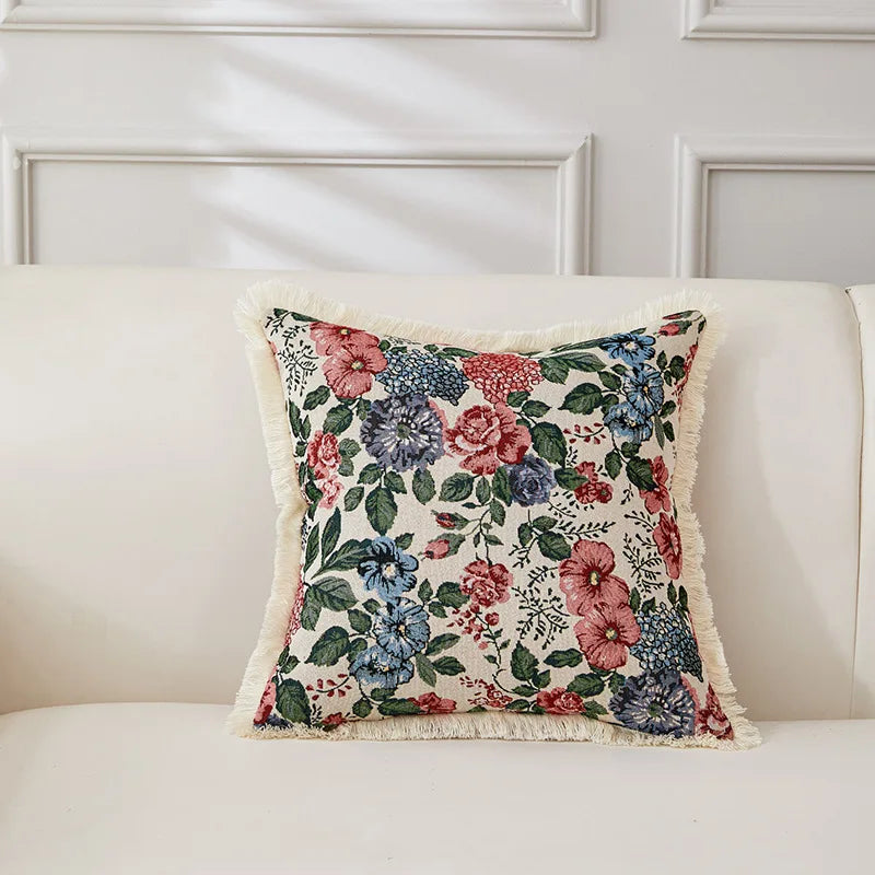 Retro Cotton & Linen Jacquard Throw Pillow Cover β 18" Γ 18" Vintage-Inspired Accent